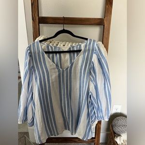 Puffy Sleeve Blue/White Striped Shirt